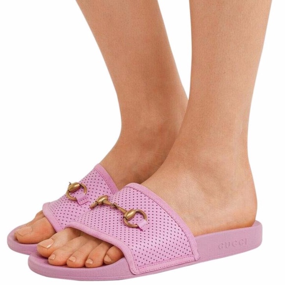 Gucci Shoes - NIB Gucci Pink Horsebit Pursuit Slides 41 11